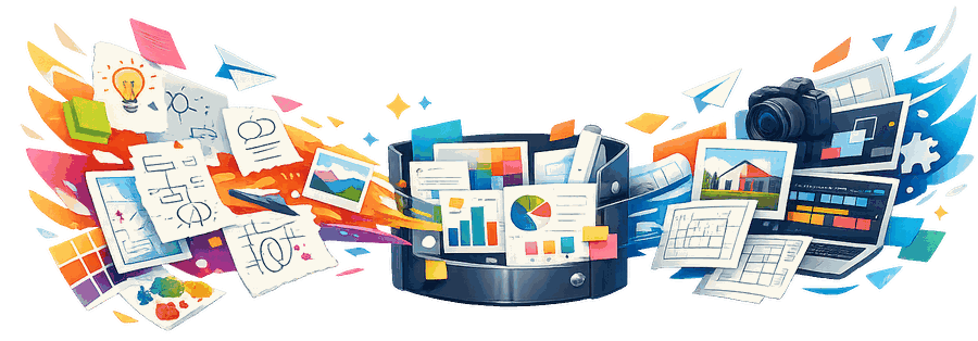 Documents, charts, and ideas flowing into a single organized hub